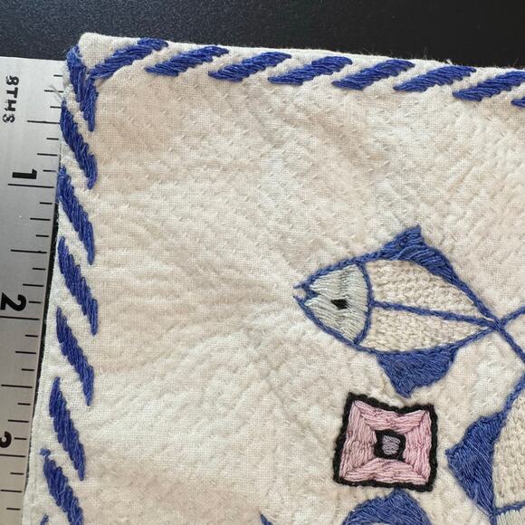 Vintage Cross Stitch Embroidered Fish Pillow Case Square 15X15" Handmade Beach - Picture 6 of 8